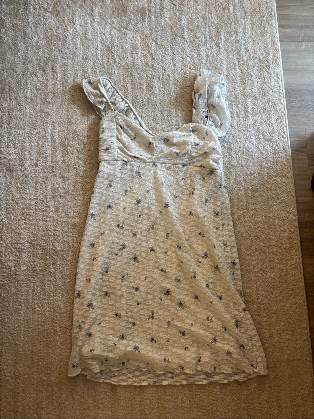 No Boundaries Cream Floral Camisole Dress with Blue Accents